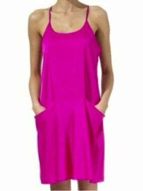 Theory Alessandra Silk Pink Slip Pocked Mini Dress